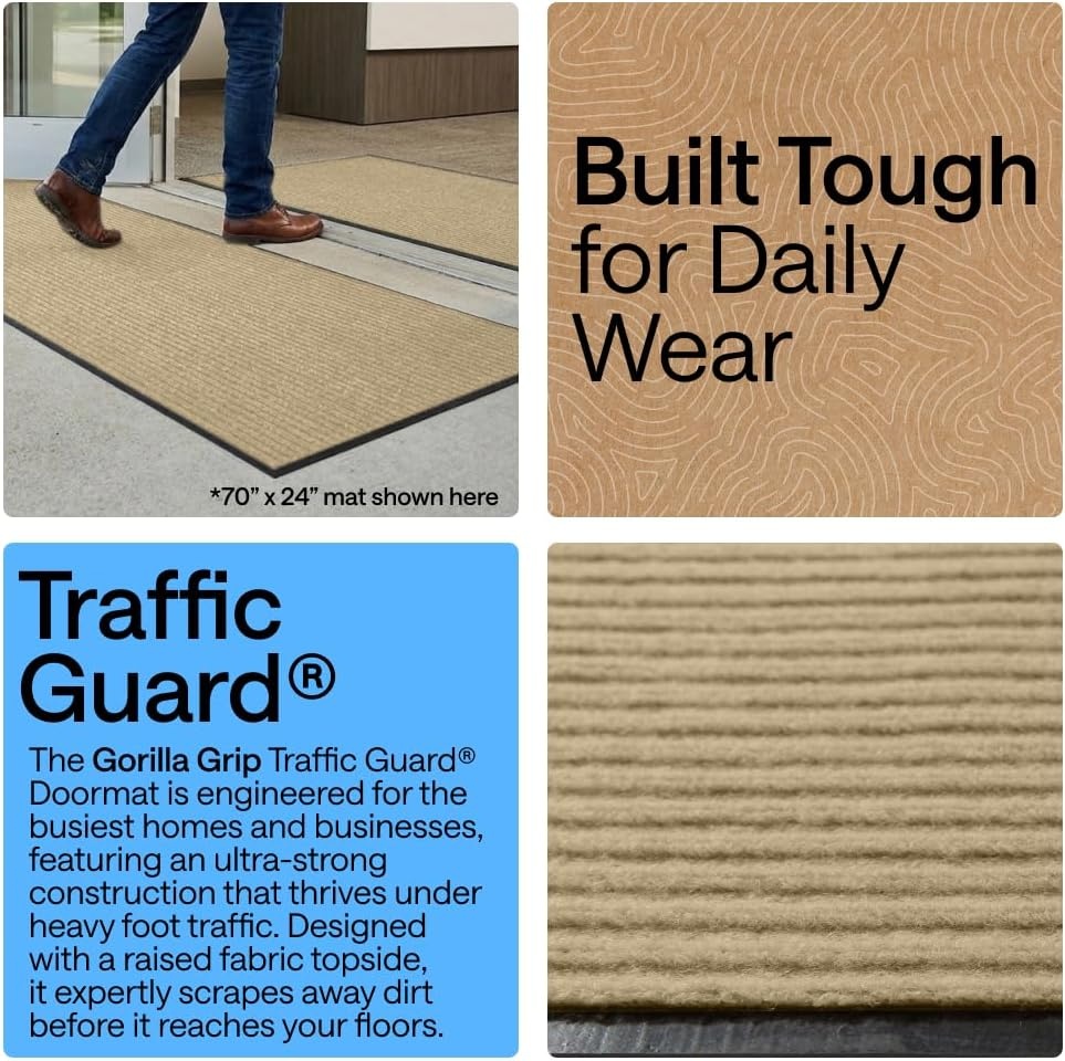 image:imageGORILLA GRIP Waterproof Traffic Guard Door Mat 72x48 Heavy Duty Entryway Floor Mats Strong Backing Commercial Utility Rugs Office Hallway Garage Home Low Profile Carpet Runner BlackBeige
