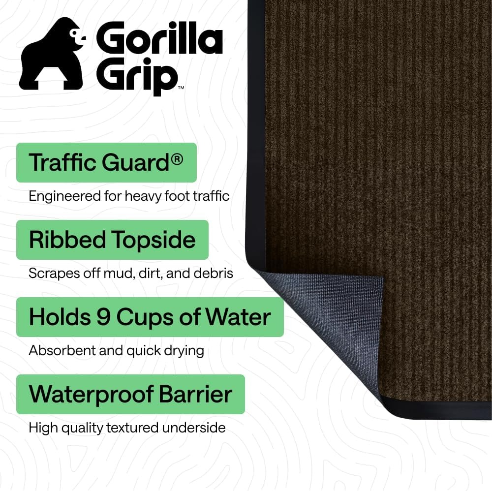 image:imageGORILLA GRIP Waterproof Traffic Guard Door Mat 72x48 Heavy Duty Entryway Floor Mats Strong Backing Commercial Utility Rugs Office Hallway Garage Home Low Profile Carpet Runner BlackBrown