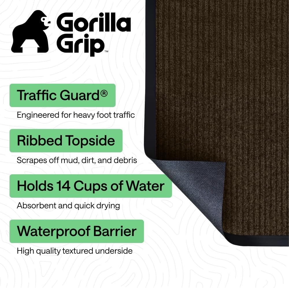 image:imageGORILLA GRIP Waterproof Traffic Guard Door Mat 72x48 Heavy Duty Entryway Floor Mats Strong Backing Commercial Utility Rugs Office Hallway Garage Home Low Profile Carpet Runner BlackBrown