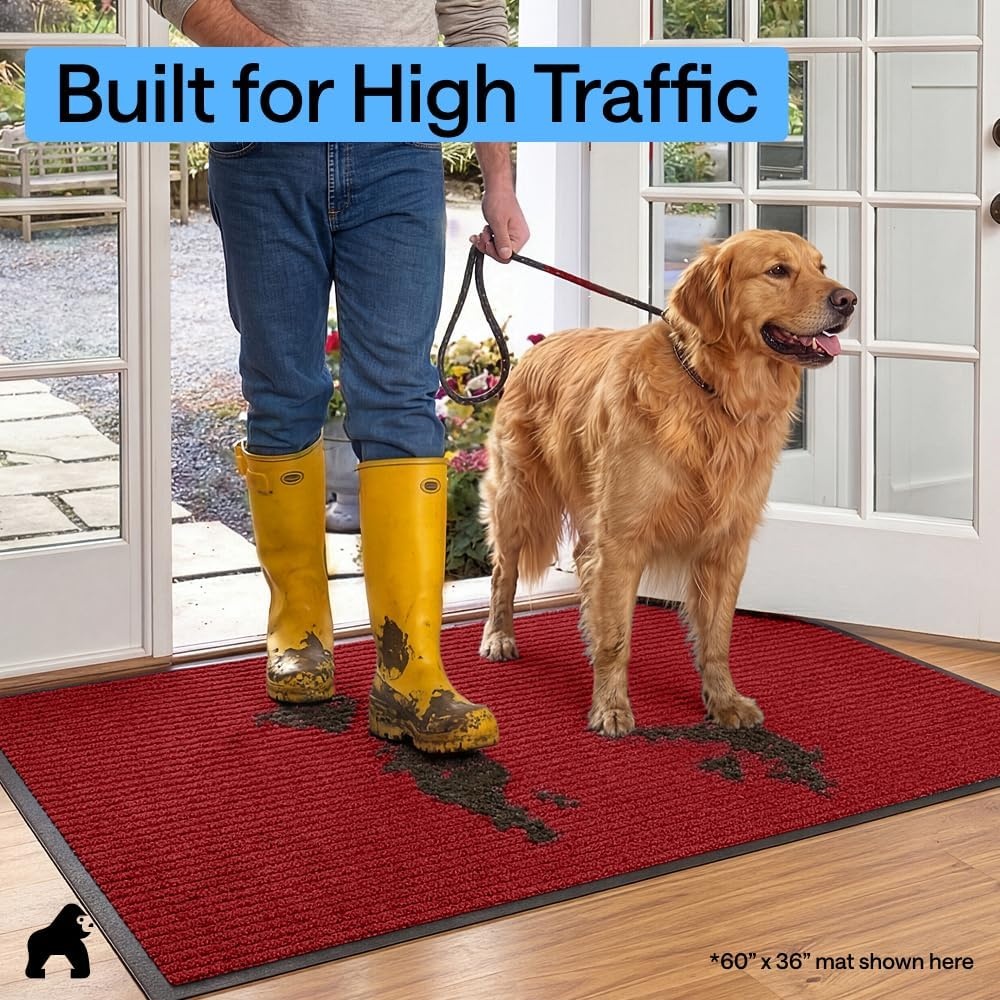 image:imageGORILLA GRIP Waterproof Traffic Guard Door Mat 72x48 Heavy Duty Entryway Floor Mats Strong Backing Commercial Utility Rugs Office Hallway Garage Home Low Profile Carpet Runner BlackRed