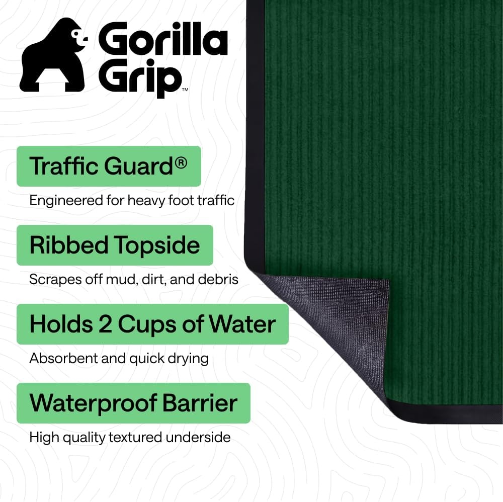 image:imageGORILLA GRIP Waterproof Traffic Guard Door Mat 72x48 Heavy Duty Entryway Floor Mats Strong Backing Commercial Utility Rugs Office Hallway Garage Home Low Profile Carpet Runner BlackGreen
