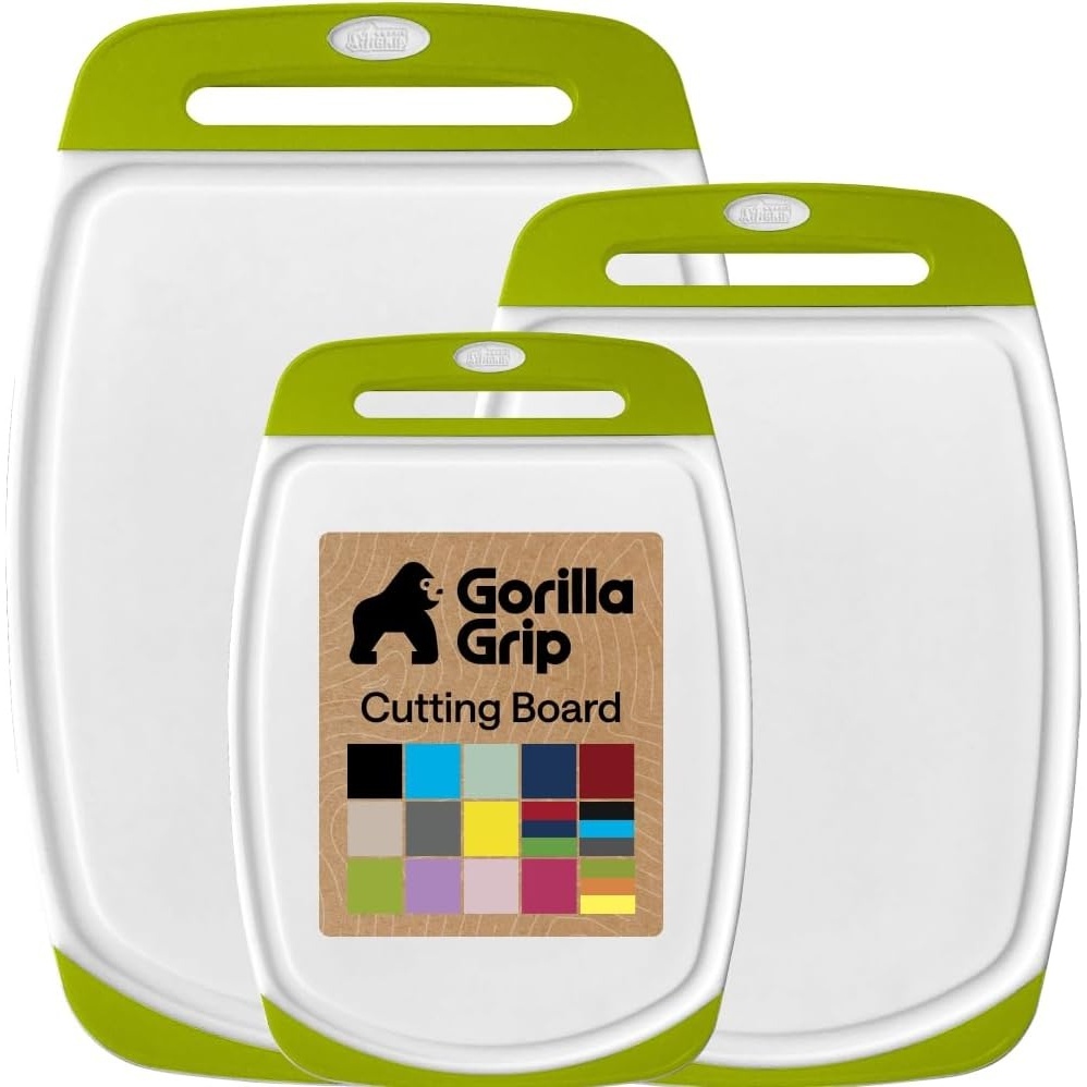 image:imageGORILLA GRIP BPAFree Reversible Kitchen Cutting Board Set of 3 US Designed Nonporous Juice Grooves Catch Liquid Slip Resistant Border Dishwasher Safe Durable Large Food Chopping Boards BlackLimeWhite