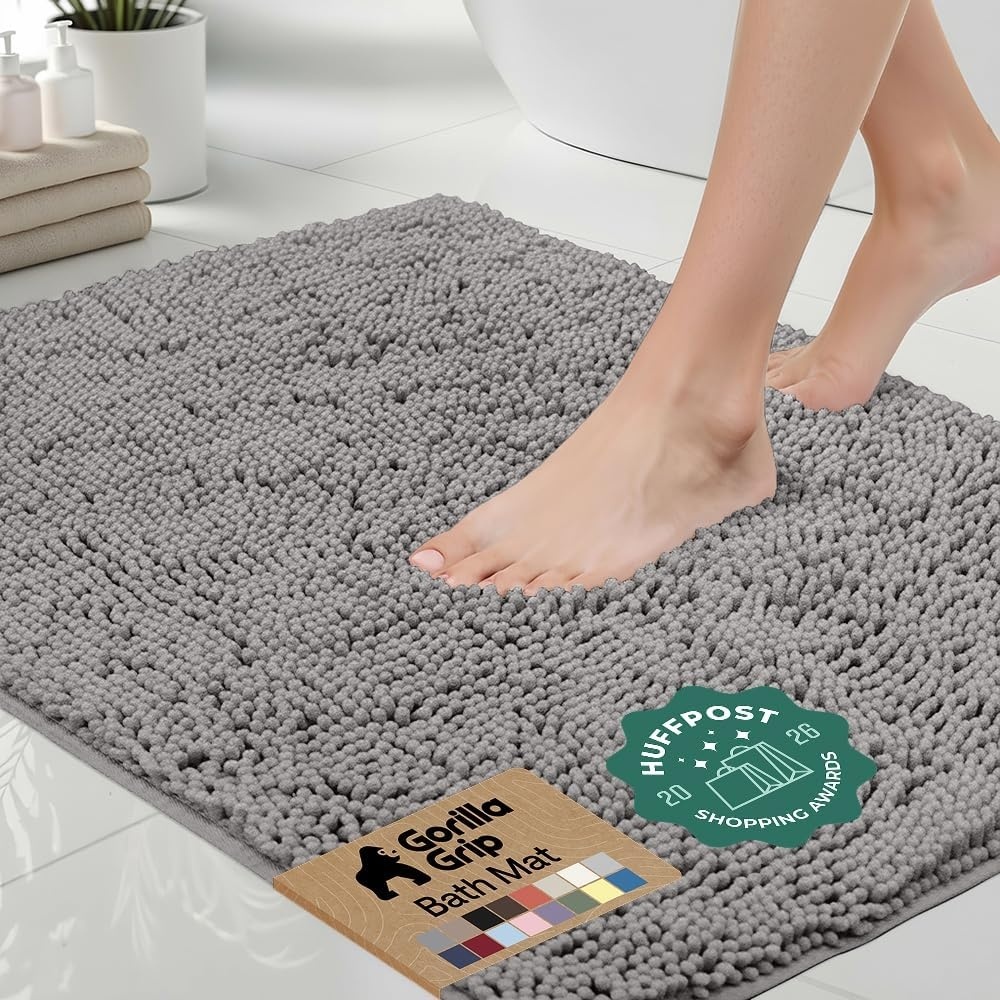 image:imageGORILLA GRIP Bath Rug Mat Thick Soft Absorbent Chenille Quick Dry Microfiber Mats Rubber Backing Machine Washable Shower Floor Rugs Bathroom Bathmat Home Decor Accessories 24x17 GreyGrey