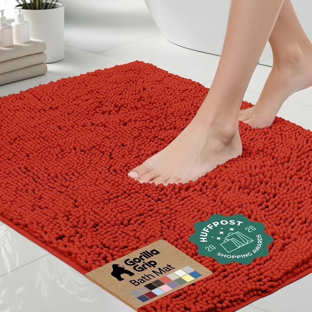 image:imageGORILLA GRIP Bath Rug Mat Thick Soft Absorbent Chenille Quick Dry Microfiber Mats Rubber Backing Machine Washable Shower Floor Rugs Bathroom Bathmat Home Decor Accessories 24x17 GreySunset Orange