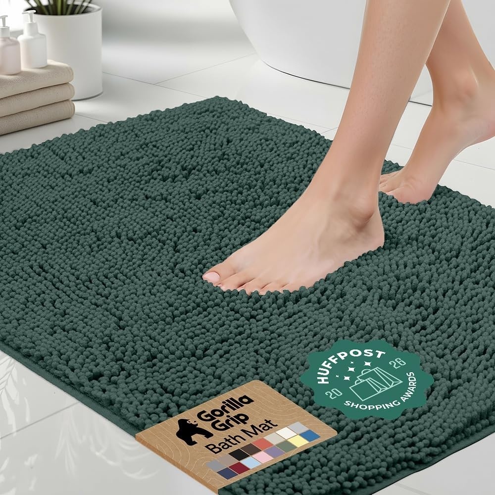 image:imageGORILLA GRIP Bath Rug Mat Thick Soft Absorbent Chenille Quick Dry Microfiber Mats Rubber Backing Machine Washable Shower Floor Rugs Bathroom Bathmat Home Decor Accessories 24x17 GreyHunter