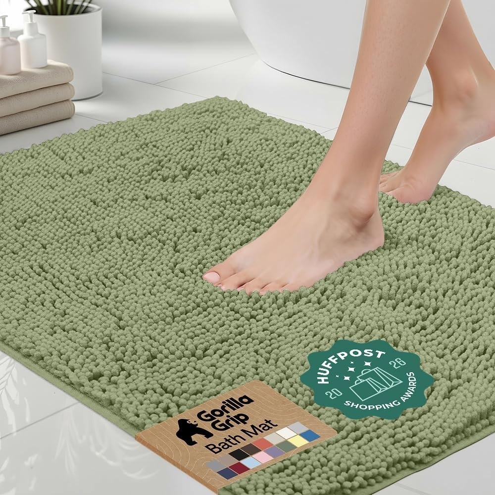 image:imageGORILLA GRIP Bath Rug Mat Thick Soft Absorbent Chenille Quick Dry Microfiber Mats Rubber Backing Machine Washable Shower Floor Rugs Bathroom Bathmat Home Decor Accessories 24x17 GreySage