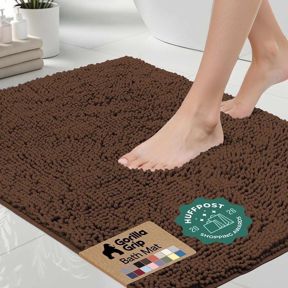 image:imageGORILLA GRIP Bath Rug Mat Thick Soft Absorbent Chenille Quick Dry Microfiber Mats Rubber Backing Machine Washable Shower Floor Rugs Bathroom Bathmat Home Decor Accessories 24x17 GreyBrown