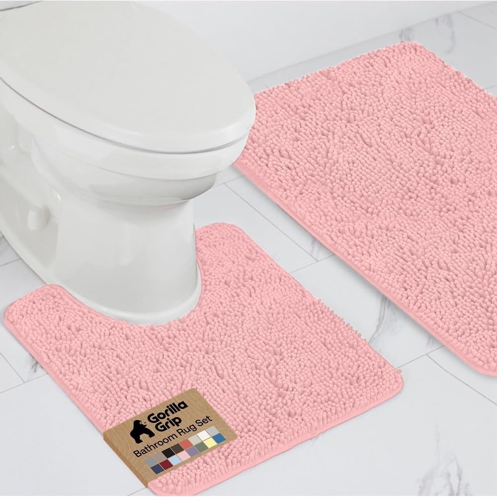 image:imageGORILLA GRIP Bathroom Rug Sets Soft Chenille 2 Piece Area Rugs Set Toilet Base Mat and 30x20 Carpet Absorbent Microfiber Washable Mats Dry Quickly Home Dcor and Bath Room Accessories GreyLight Pink