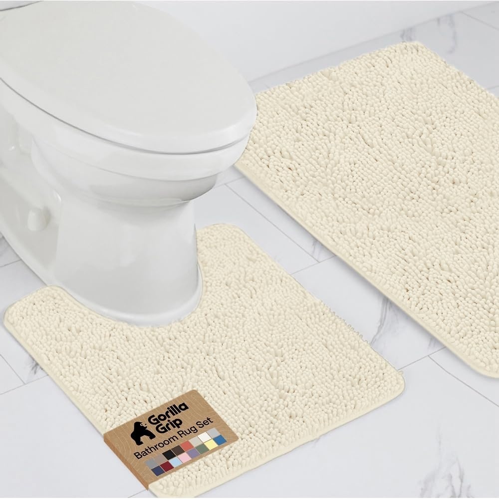 image:imageGORILLA GRIP Bathroom Rug Sets Soft Chenille 2 Piece Area Rugs Set Toilet Base Mat and 30x20 Carpet Absorbent Microfiber Washable Mats Dry Quickly Home Dcor and Bath Room Accessories GreyIvory