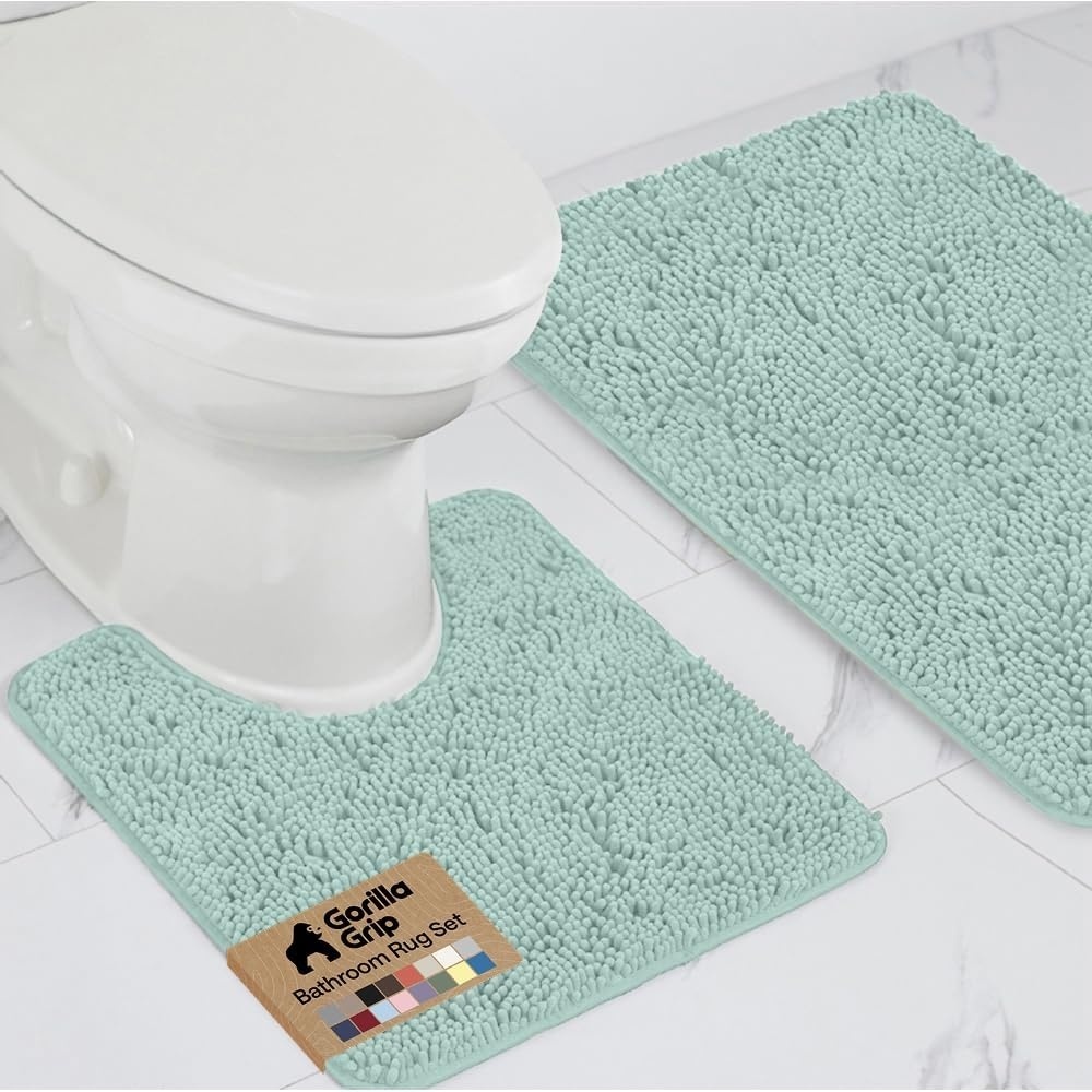 image:imageGORILLA GRIP Bathroom Rug Sets Soft Chenille 2 Piece Area Rugs Set Toilet Base Mat and 30x20 Carpet Absorbent Microfiber Washable Mats Dry Quickly Home Dcor and Bath Room Accessories GreySeablue