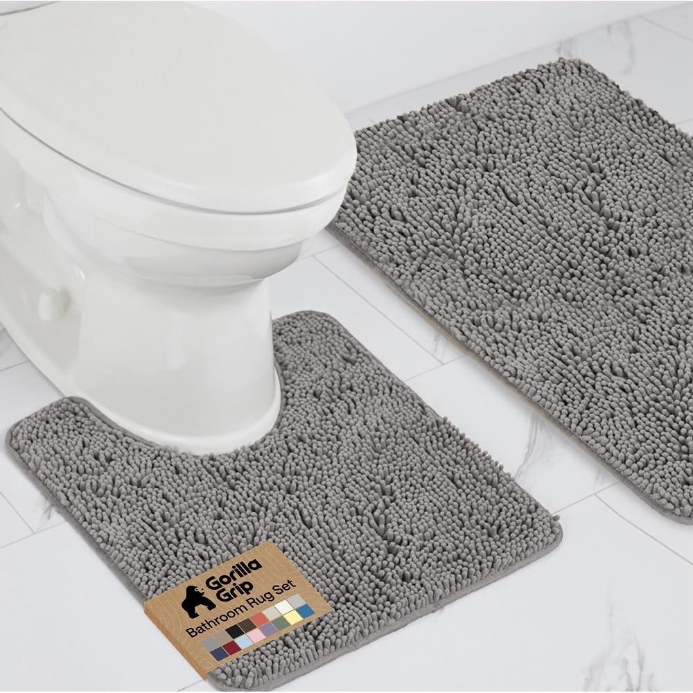 image:imageGORILLA GRIP Bathroom Rug Sets Soft Chenille 2 Piece Area Rugs Set Toilet Base Mat and 30x20 Carpet Absorbent Microfiber Washable Mats Dry Quickly Home Dcor and Bath Room Accessories GreyGrey