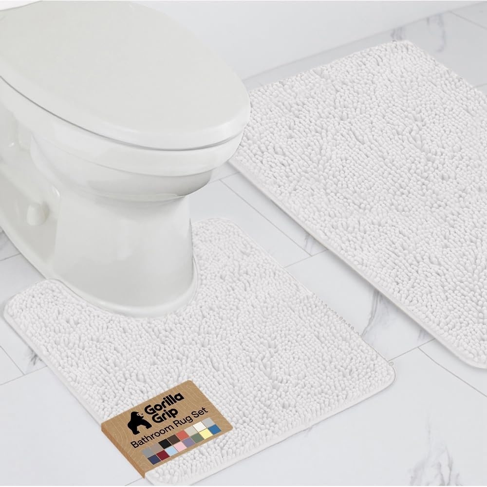 image:imageGORILLA GRIP Bathroom Rug Sets Soft Chenille 2 Piece Area Rugs Set Toilet Base Mat and 30x20 Carpet Absorbent Microfiber Washable Mats Dry Quickly Home Dcor and Bath Room Accessories GreyWhite