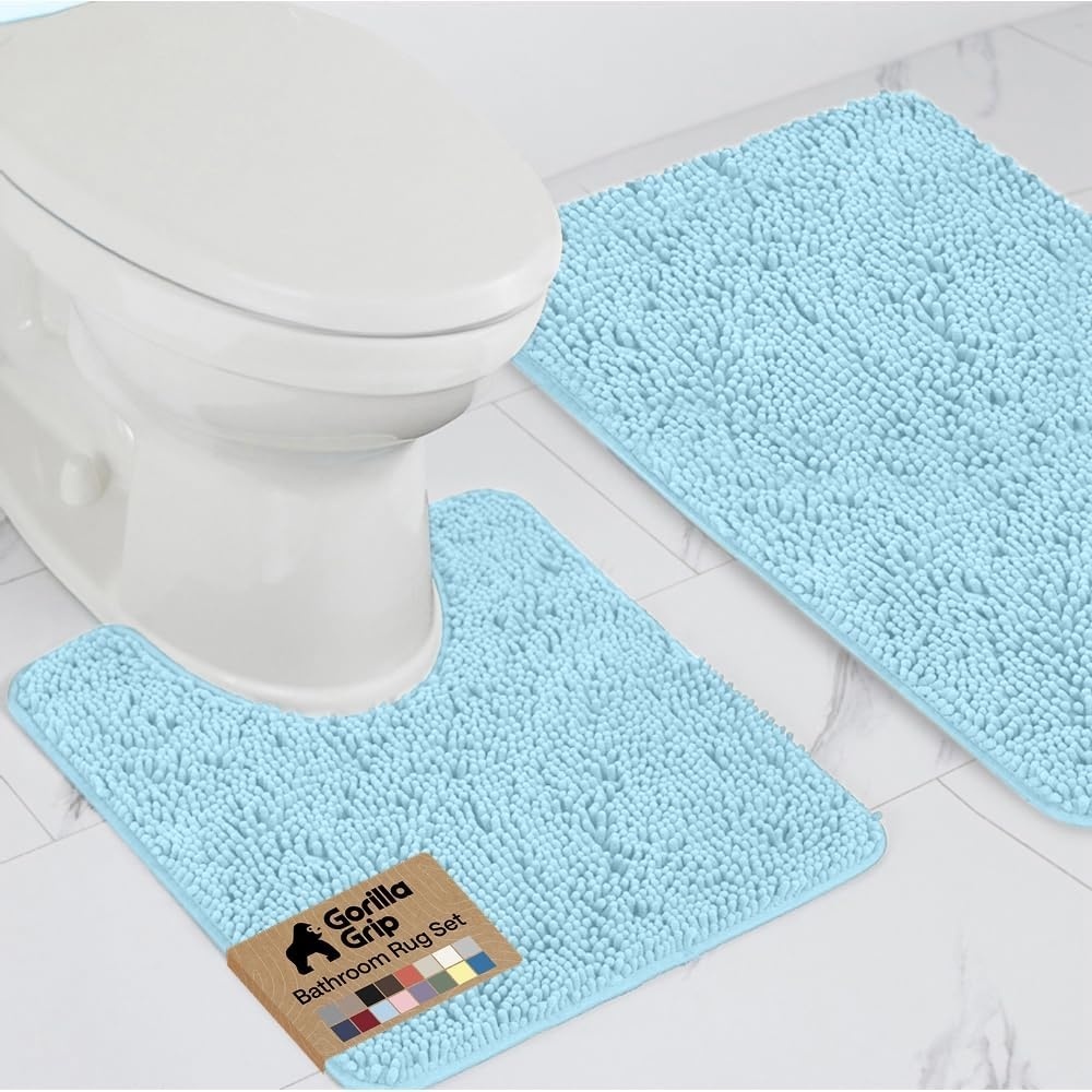 image:imageGORILLA GRIP Bathroom Rug Sets Soft Chenille 2 Piece Area Rugs Set Toilet Base Mat and 30x20 Carpet Absorbent Microfiber Washable Mats Dry Quickly Home Dcor and Bath Room Accessories GreySky