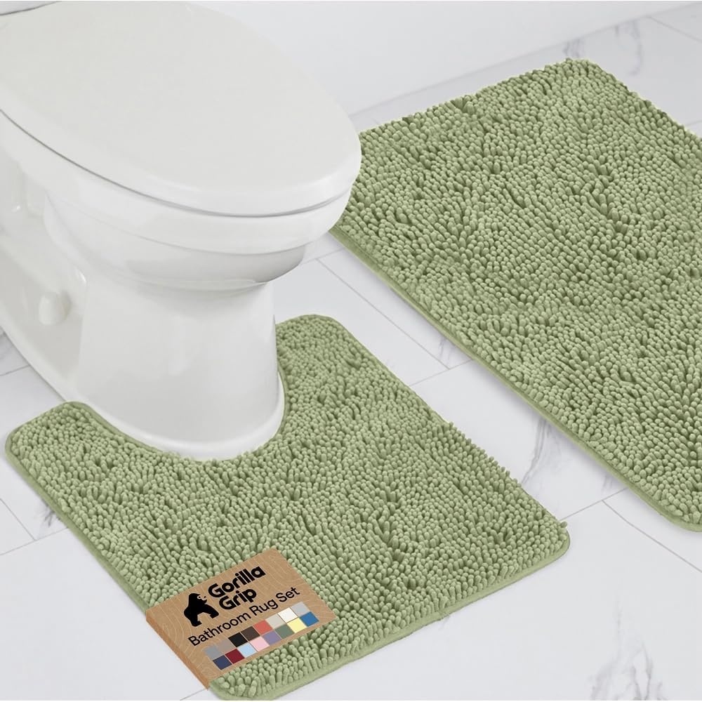 image:imageGORILLA GRIP Bathroom Rug Sets Soft Chenille 2 Piece Area Rugs Set Toilet Base Mat and 30x20 Carpet Absorbent Microfiber Washable Mats Dry Quickly Home Dcor and Bath Room Accessories GreySage