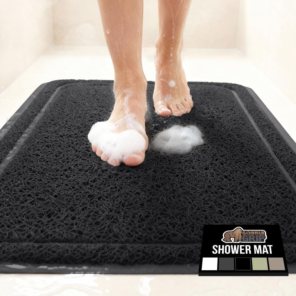 image:imageGORILLA GRIP Exfoliating Bath and Shower Mat Textured Backing Soft LoofahStyle Foot Scrubber for Outside or Inside Bathtub Quick Dry Easy Drainage Tub Floor Mats Bathroom Essentials 24x16 BlackBlack
