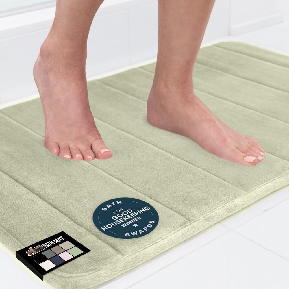 image:imageGORILLA GRIP Memory Foam Bath Mat Soft Absorbent US Designed Bathroom Rug Gripping Dots Machine Washable Bathmat Cushioned Floor Mats Shower Sink Rugs Room Dcor Accessories 24x17 Graphite GrayStriped Sage