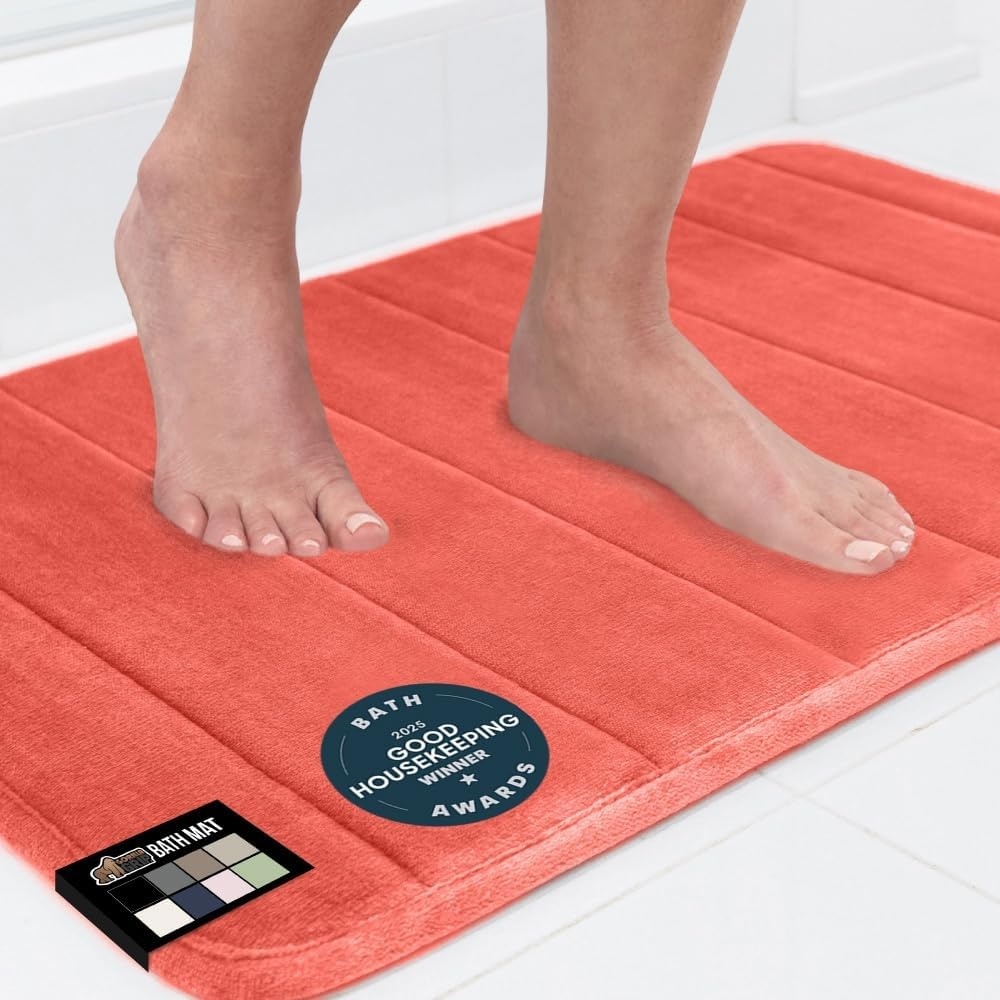 image:imageGORILLA GRIP Memory Foam Bath Mat Soft Absorbent US Designed Bathroom Rug Gripping Dots Machine Washable Bathmat Cushioned Floor Mats Shower Sink Rugs Room Dcor Accessories 24x17 Graphite GrayStriped Coral