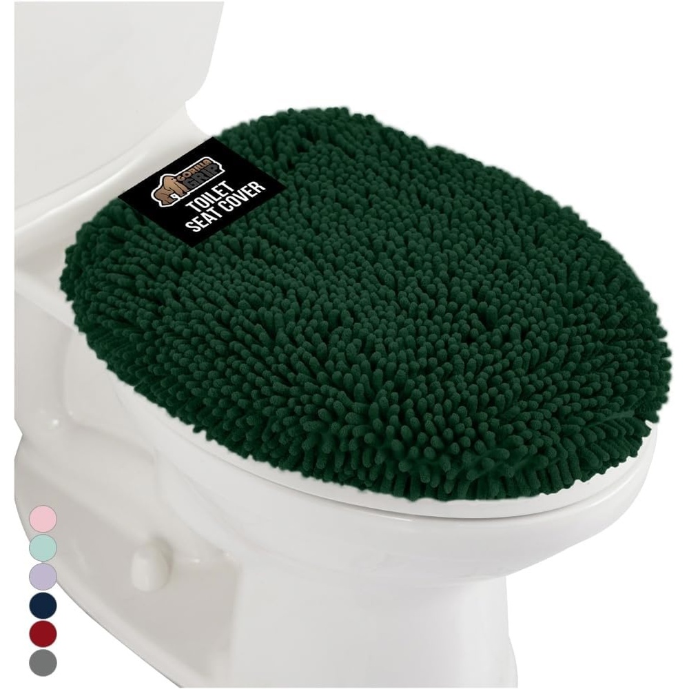 image:imageGORILLA GRIP Soft Chenille Bathroom Toilet Lid Cover Machine Washable Seat Covers 195x185 Stays in Place Rubber Backing Fits Most Round Elongated and Oblong Lids Accessories Decor GreyHunter Green