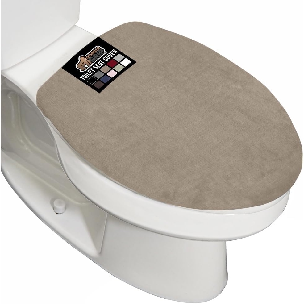 image:imageGORILLA GRIP Soft Chenille Bathroom Toilet Lid Cover Machine Washable Seat Covers 195x185 Stays in Place Rubber Backing Fits Most Round Elongated and Oblong Lids Accessories Decor GreyTaupe