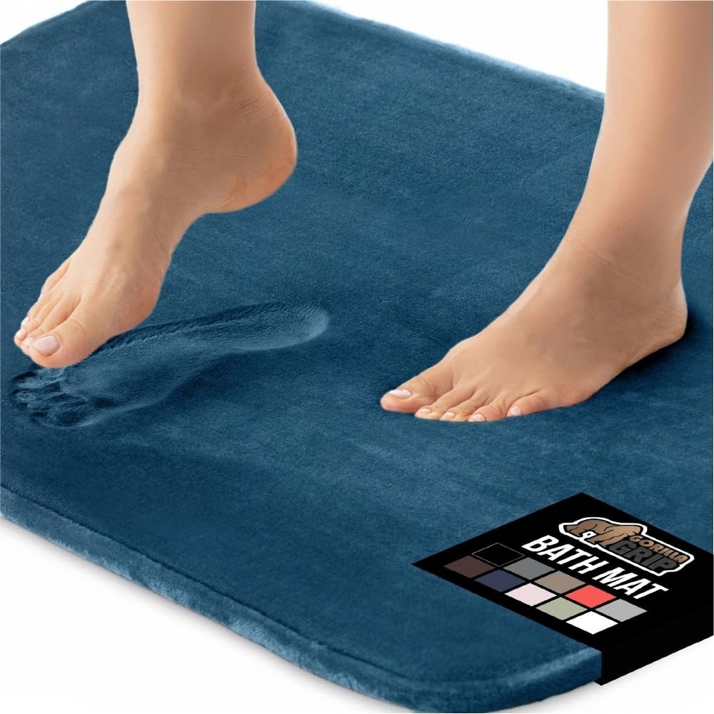image:imageGORILLA GRIP Thick Memory Foam Toilet Rug for Bathroom U Shaped Washable Soft Absorbent Velvet Topside Floor Mats Machine Wash Cushioned Luxury Rugs for Bath Room 225x195 Graphite GrayBlue