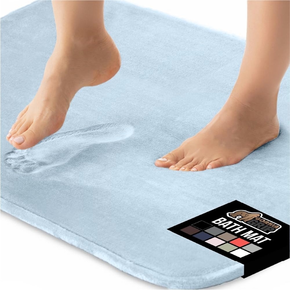 image:imageGORILLA GRIP Thick Memory Foam Toilet Rug for Bathroom U Shaped Washable Soft Absorbent Velvet Topside Floor Mats Machine Wash Cushioned Luxury Rugs for Bath Room 225x195 Graphite GrayLight Blue