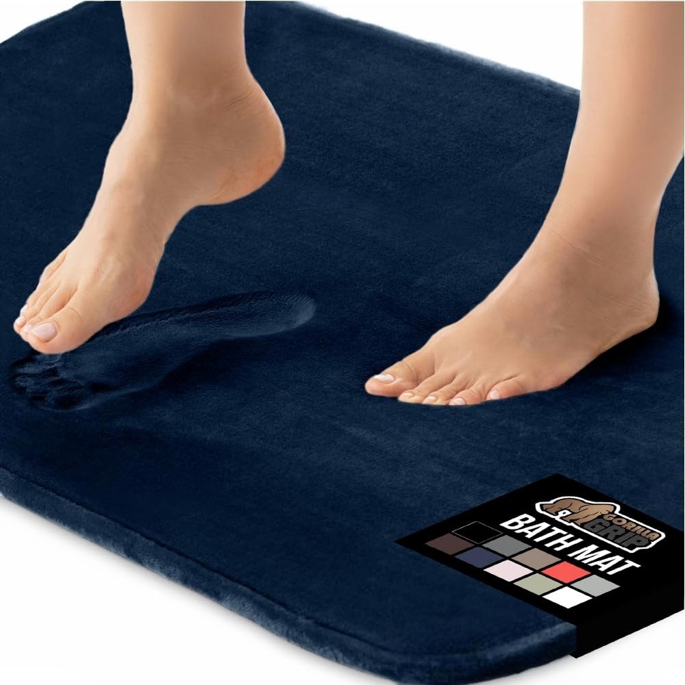 image:imageGORILLA GRIP Thick Memory Foam Toilet Rug for Bathroom U Shaped Washable Soft Absorbent Velvet Topside Floor Mats Machine Wash Cushioned Luxury Rugs for Bath Room 225x195 Graphite GrayNavy