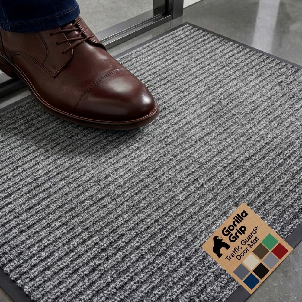 image:imageGORILLA GRIP Waterproof Traffic Guard Door Mat 72x48 Heavy Duty Entryway Floor Mats Strong Backing Commercial Utility Rugs Office Hallway Garage Home Low Profile Carpet Runner BlackGrey