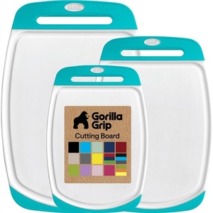 image:imageGORILLA GRIP BPAFree Reversible Kitchen Cutting Board Set of 3 US Designed Nonporous Juice Grooves Catch Liquid Slip Resistant Border Dishwasher Safe Durable Large Food Chopping Boards BlackTurquoiseWhite