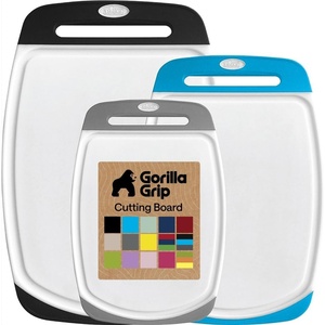 image:imageGORILLA GRIP BPAFree Reversible Kitchen Cutting Board Set of 3 US Designed Nonporous Juice Grooves Catch Liquid Slip Resistant Border Dishwasher Safe Durable Large Food Chopping Boards BlackGrayBlackAqua