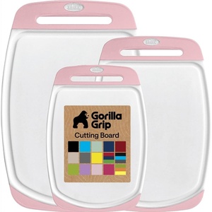 image:imageGORILLA GRIP BPAFree Reversible Kitchen Cutting Board Set of 3 US Designed Nonporous Juice Grooves Catch Liquid Slip Resistant Border Dishwasher Safe Durable Large Food Chopping Boards BlackPinkWhite