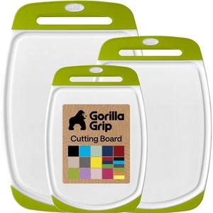 image:imageGORILLA GRIP BPAFree Reversible Kitchen Cutting Board Set of 3 US Designed Nonporous Juice Grooves Catch Liquid Slip Resistant Border Dishwasher Safe Durable Large Food Chopping Boards BlackLimeWhite