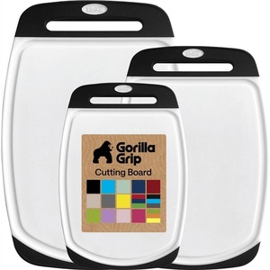 image:imageGORILLA GRIP BPAFree Reversible Kitchen Cutting Board Set of 3 US Designed Nonporous Juice Grooves Catch Liquid Slip Resistant Border Dishwasher Safe Durable Large Food Chopping Boards BlackBlackWhite
