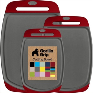 image:imageGORILLA GRIP BPAFree Reversible Kitchen Cutting Board Set of 3 US Designed Nonporous Juice Grooves Catch Liquid Slip Resistant Border Dishwasher Safe Durable Large Food Chopping Boards BlackGrayRed