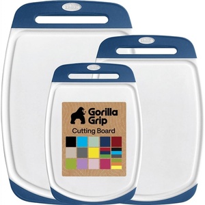 image:imageGORILLA GRIP BPAFree Reversible Kitchen Cutting Board Set of 3 US Designed Nonporous Juice Grooves Catch Liquid Slip Resistant Border Dishwasher Safe Durable Large Food Chopping Boards BlackBlueWhite