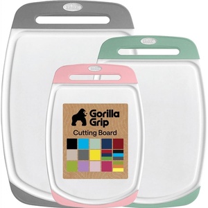 image:imageGORILLA GRIP BPAFree Reversible Kitchen Cutting Board Set of 3 US Designed Nonporous Juice Grooves Catch Liquid Slip Resistant Border Dishwasher Safe Durable Large Food Chopping Boards BlackGrayMintLight Pink