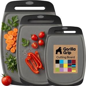 image:imageGORILLA GRIP BPAFree Reversible Kitchen Cutting Board Set of 3 US Designed Nonporous Juice Grooves Catch Liquid Slip Resistant Border Dishwasher Safe Durable Large Food Chopping Boards BlackGrayBlack