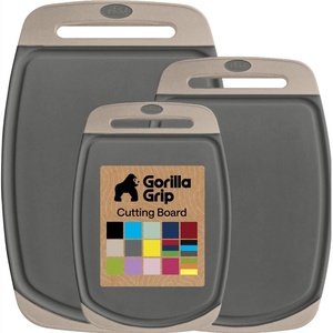 image:imageGORILLA GRIP BPAFree Reversible Kitchen Cutting Board Set of 3 US Designed Nonporous Juice Grooves Catch Liquid Slip Resistant Border Dishwasher Safe Durable Large Food Chopping Boards BlackGrayAlmond