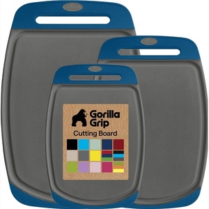 image:imageGORILLA GRIP BPAFree Reversible Kitchen Cutting Board Set of 3 US Designed Nonporous Juice Grooves Catch Liquid Slip Resistant Border Dishwasher Safe Durable Large Food Chopping Boards BlackGrayBlue