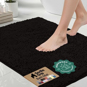 image:imageGORILLA GRIP Bath Rug Mat Thick Soft Absorbent Chenille Quick Dry Microfiber Mats Rubber Backing Machine Washable Shower Floor Rugs Bathroom Bathmat Home Decor Accessories 24x17 GreyBlack