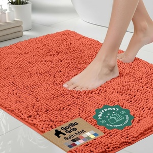 image:imageGORILLA GRIP Bath Rug Mat Thick Soft Absorbent Chenille Quick Dry Microfiber Mats Rubber Backing Machine Washable Shower Floor Rugs Bathroom Bathmat Home Decor Accessories 24x17 GreyCoral