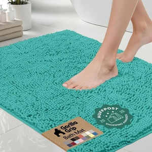 image:imageGORILLA GRIP Bath Rug Mat Thick Soft Absorbent Chenille Quick Dry Microfiber Mats Rubber Backing Machine Washable Shower Floor Rugs Bathroom Bathmat Home Decor Accessories 24x17 GreyTurquoise