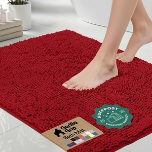 image:imageGORILLA GRIP Bath Rug Mat Thick Soft Absorbent Chenille Quick Dry Microfiber Mats Rubber Backing Machine Washable Shower Floor Rugs Bathroom Bathmat Home Decor Accessories 24x17 GreyRed