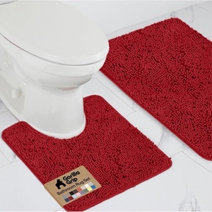 image:imageGORILLA GRIP Bathroom Rug Sets Soft Chenille 2 Piece Area Rugs Set Toilet Base Mat and 30x20 Carpet Absorbent Microfiber Washable Mats Dry Quickly Home Dcor and Bath Room Accessories GreyRed