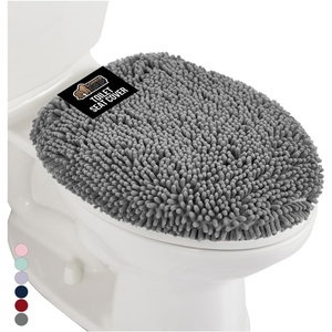 image:imageGORILLA GRIP Soft Chenille Bathroom Toilet Lid Cover Machine Washable Seat Covers 195x185 Stays in Place Rubber Backing Fits Most Round Elongated and Oblong Lids Accessories Decor GreyGrey
