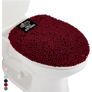 image:imageGORILLA GRIP Soft Chenille Bathroom Toilet Lid Cover Machine Washable Seat Covers 195x185 Stays in Place Rubber Backing Fits Most Round Elongated and Oblong Lids Accessories Decor GreyBurgundy
