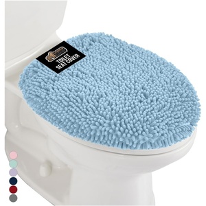 image:imageGORILLA GRIP Soft Chenille Bathroom Toilet Lid Cover Machine Washable Seat Covers 195x185 Stays in Place Rubber Backing Fits Most Round Elongated and Oblong Lids Accessories Decor GreyLight Blue