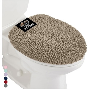 image:imageGORILLA GRIP Soft Chenille Bathroom Toilet Lid Cover Machine Washable Seat Covers 195x185 Stays in Place Rubber Backing Fits Most Round Elongated and Oblong Lids Accessories Decor GreyGray Beige