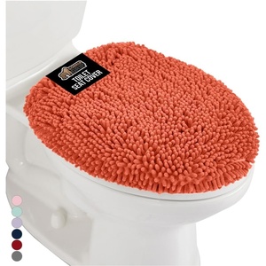 image:imageGORILLA GRIP Soft Chenille Bathroom Toilet Lid Cover Machine Washable Seat Covers 195x185 Stays in Place Rubber Backing Fits Most Round Elongated and Oblong Lids Accessories Decor GreyCoral