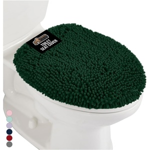image:imageGORILLA GRIP Soft Chenille Bathroom Toilet Lid Cover Machine Washable Seat Covers 195x185 Stays in Place Rubber Backing Fits Most Round Elongated and Oblong Lids Accessories Decor GreyHunter Green