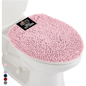 image:imageGORILLA GRIP Soft Chenille Bathroom Toilet Lid Cover Machine Washable Seat Covers 195x185 Stays in Place Rubber Backing Fits Most Round Elongated and Oblong Lids Accessories Decor GreyLight Pink